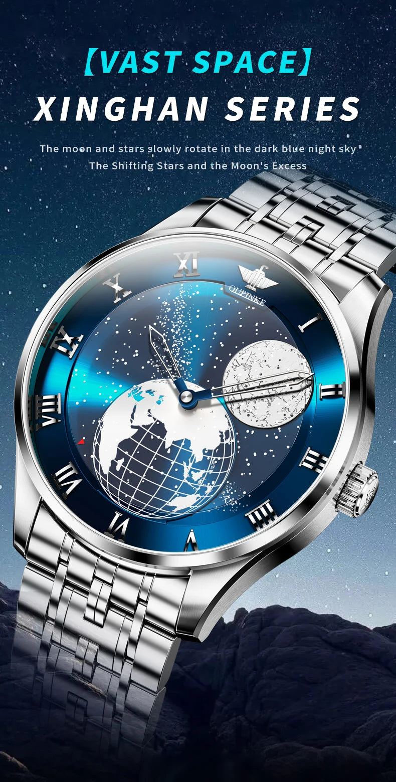 OUPINKE 3230 Men's Watches Flywheel Automatic Mechanical Original Wristwatch for Man Waterproof Luminous Perpetual Moon Phase - Uknowucme