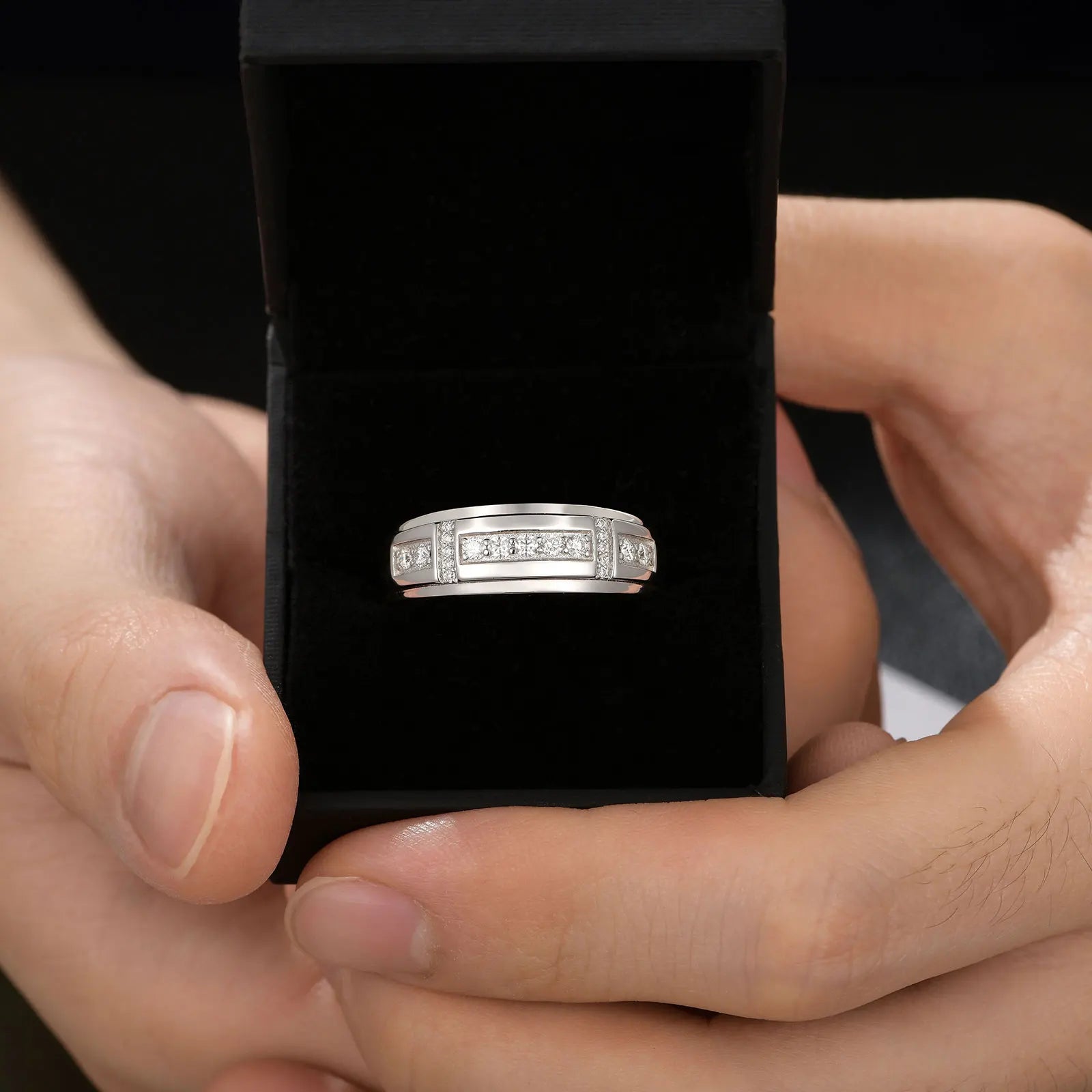 Newshe Full Moissanite Men's Wedding Band 925 Sterling Silver Promise Rings for Him Round Cut Engagement Eternity Ring - Uknowucme
