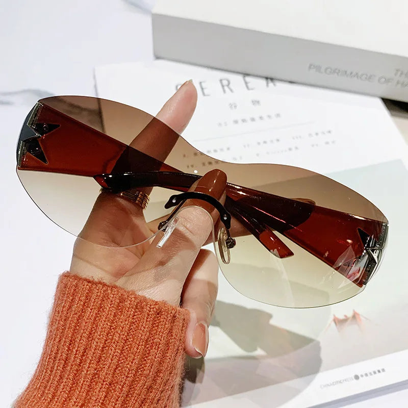 New Fashion Rimless Y2K Sunglasses For Women Men Trendy 2000'S Sun Glasses Punk One Piece Goggles UV400 Oculos De Sol - Uknowucme
