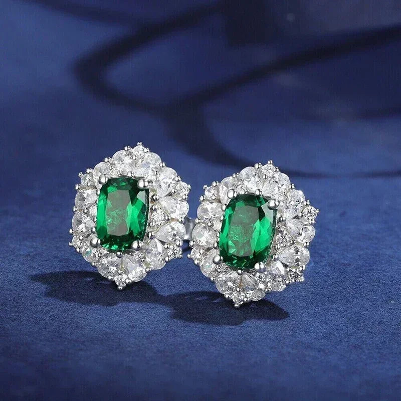 2025 Geometric Green CZ Sparkling Cubic Zirconia Earrings, Suitable for Women's Wedding Parties, Elegant  Jewelry - Uknowucme