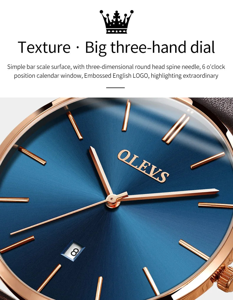 New In OLEVS Quartz Watch for Men Ultra Thin 6.5mm Minimalist Waterproof Date Bussiness Watch Fashion Leather Strap Men's Watch - Uknowucme