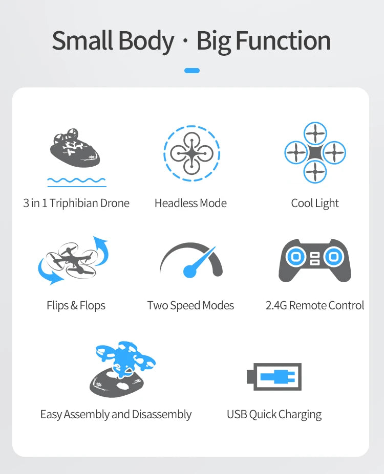 Sea, land, and air flight 3-in-1 JJRC H36F mini drone, unmanned mode, 360 ° roll 2.4G 6-axis quadcopter ship RC children's toy