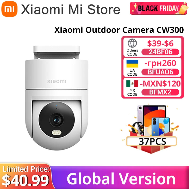 Global Version Xiaomi Outdoor Camera CW300 4MP IP66 Water and Dust Resistant AI Human Tracking Smart full-color Night Vision