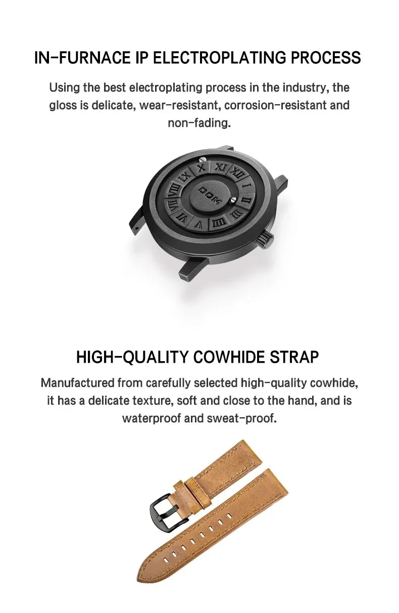 DOM 1345 Men Quartz Watch Fashion Personality Creative Scrolling Iron Ball Magnetic Pointer Waterproof  for Male Watches Gift - Uknowucme