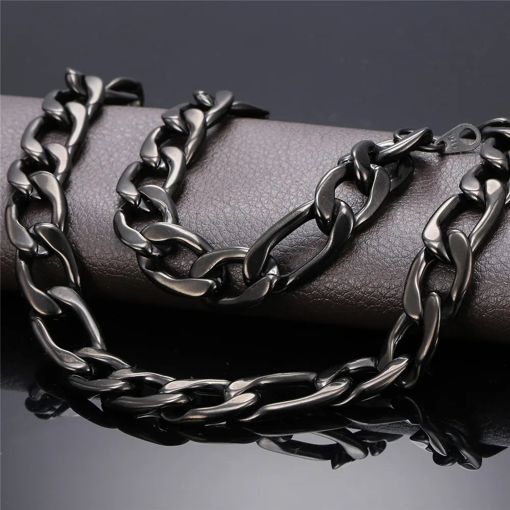 Fashion Stainless Steel Figaro Necklace Bracelet Sets for Women Men Punk Style Jewlery Sets  Hot Sale Birthday Jewlery Gifts - Uknowucme