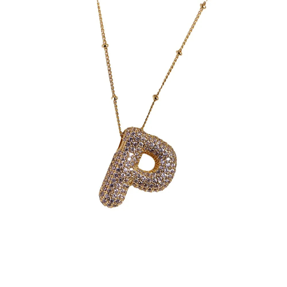 Zirconia 26 Letter Necklace for Women Light luxury A-Z Alphabet Cubic Zircon Necklace Hip Hop Classic Copper Charm Jewelry - Uknowucme