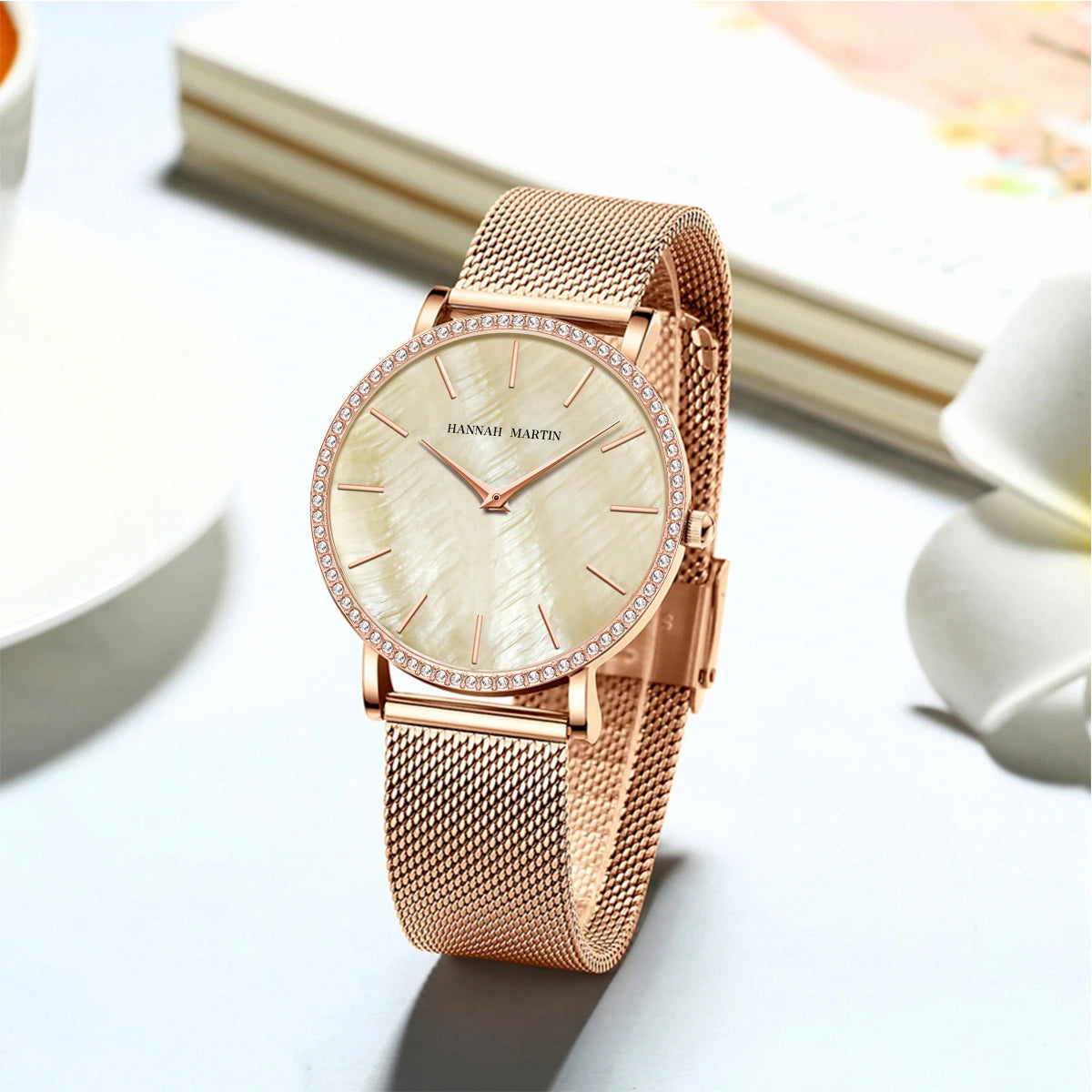 Luxury Women Watch Japanese Quartz Movement Shell Dial Rhinestone Stainless Steel Fashion Gift Box Waterproof Ladies Wristwatch - Uknowucme