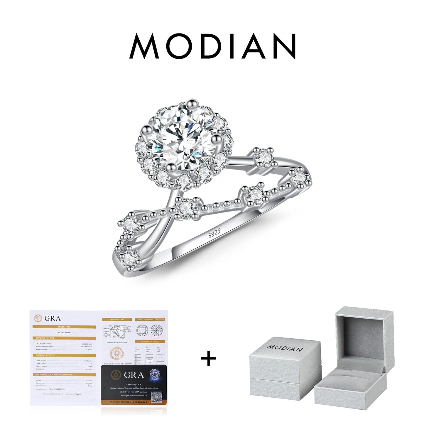 MODIAN Moissanite Ring Delicate Lab Diamond Halo Ring 925 Sterling Silver Crown Luxury Rings for Women Wedding Fine Jewelry - Uknowucme