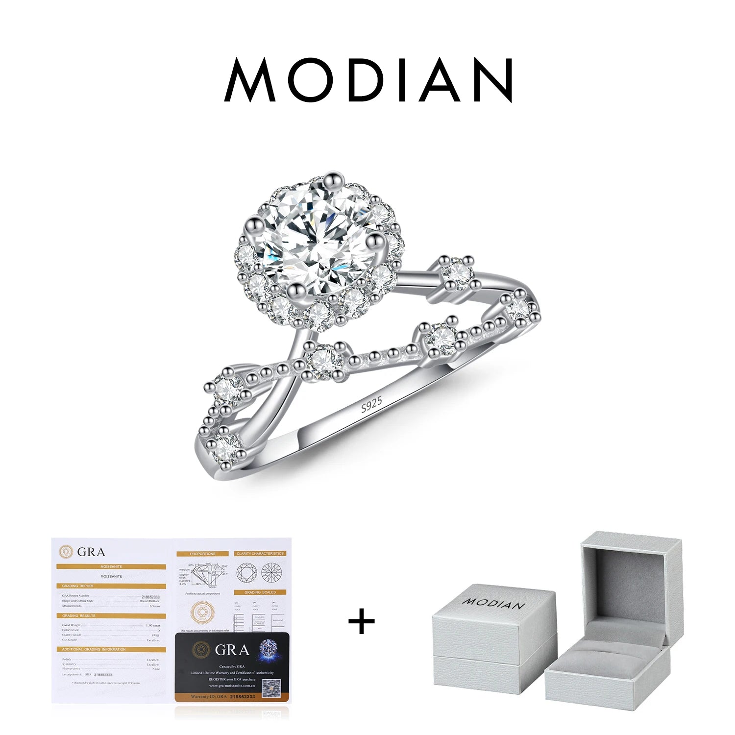 MODIAN Moissanite Ring Delicate Lab Diamond Halo Ring 925 Sterling Silver Crown Luxury Rings for Women Wedding Fine Jewelry - Uknowucme