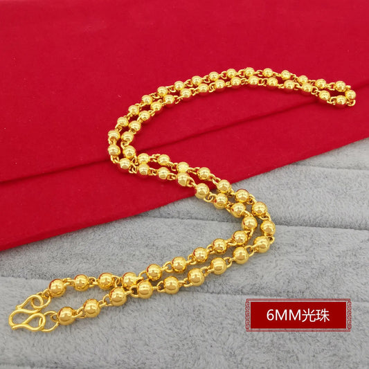 Hip Hop 24K Gold Plated 6MM-10MM Bead Men's Necklace Jewelry Gift - Uknowucme