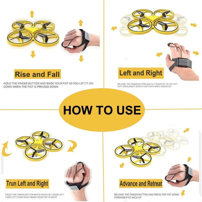 Hand Controlled Drone RC Mini Quadcopter Gesture Flying LED Lights Altitude Hold Watch Control Children Toys Birthday Gifts - Uknowucme