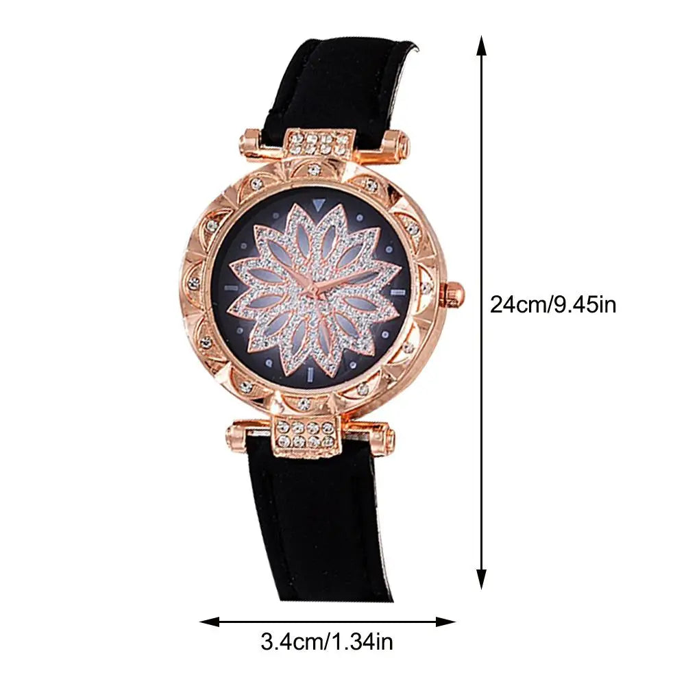 5pcs Set Watches Women Leather Band Ladies Watch Simple Casual Women's Analog WristWatch Bracelet Gift Montre Femme - Uknowucme