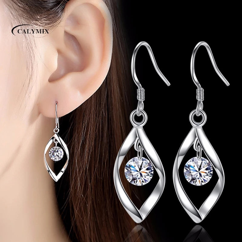 NEW S925 Sterling Silver Color Simple Round Bling CZ Zircon Stone Stud Earrings Fashion Jewelry Korean Earrings for Women Girl - Uknowucme
