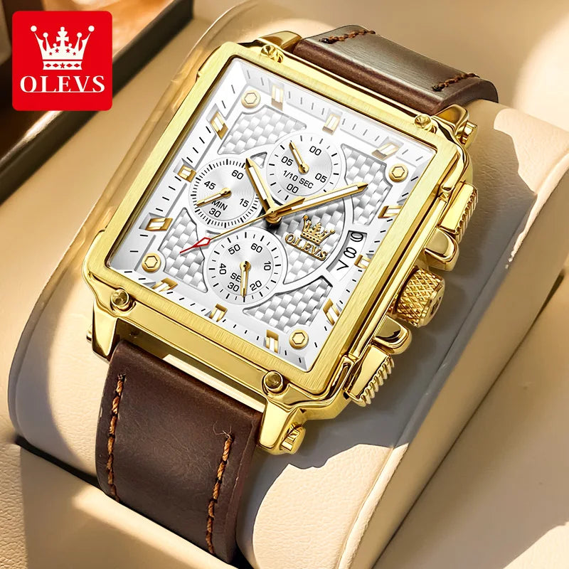 OLEVS Brand 9925 Men's Watches Gold Square Dial Quartz Male Watch Original Leather Strap Fashion Watch 30m Waterproof Top Ten - Uknowucme
