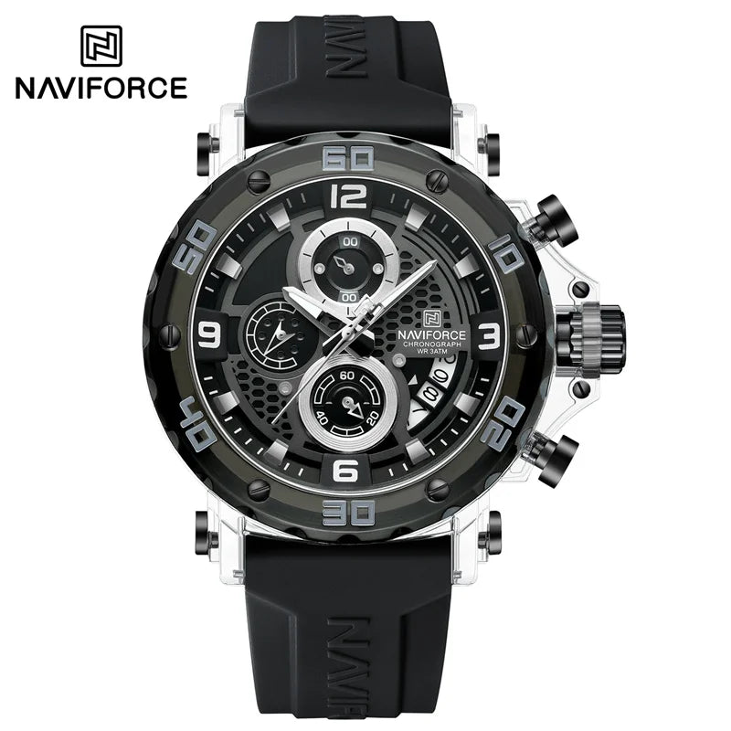 NAVIFORCE Men's Quartz Watch Fashion Trend 5ATM Waterproof Male Watches Chronograph Luminous Hands Silicone Strap Lightweight - Uknowucme