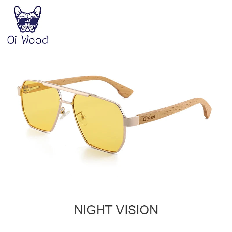 Wood Sunglasses For Men Women Square Metal Sun Glasses Blue Lens UV Protection New Eyewear Night Driving Glasses 9006 - Uknowucme