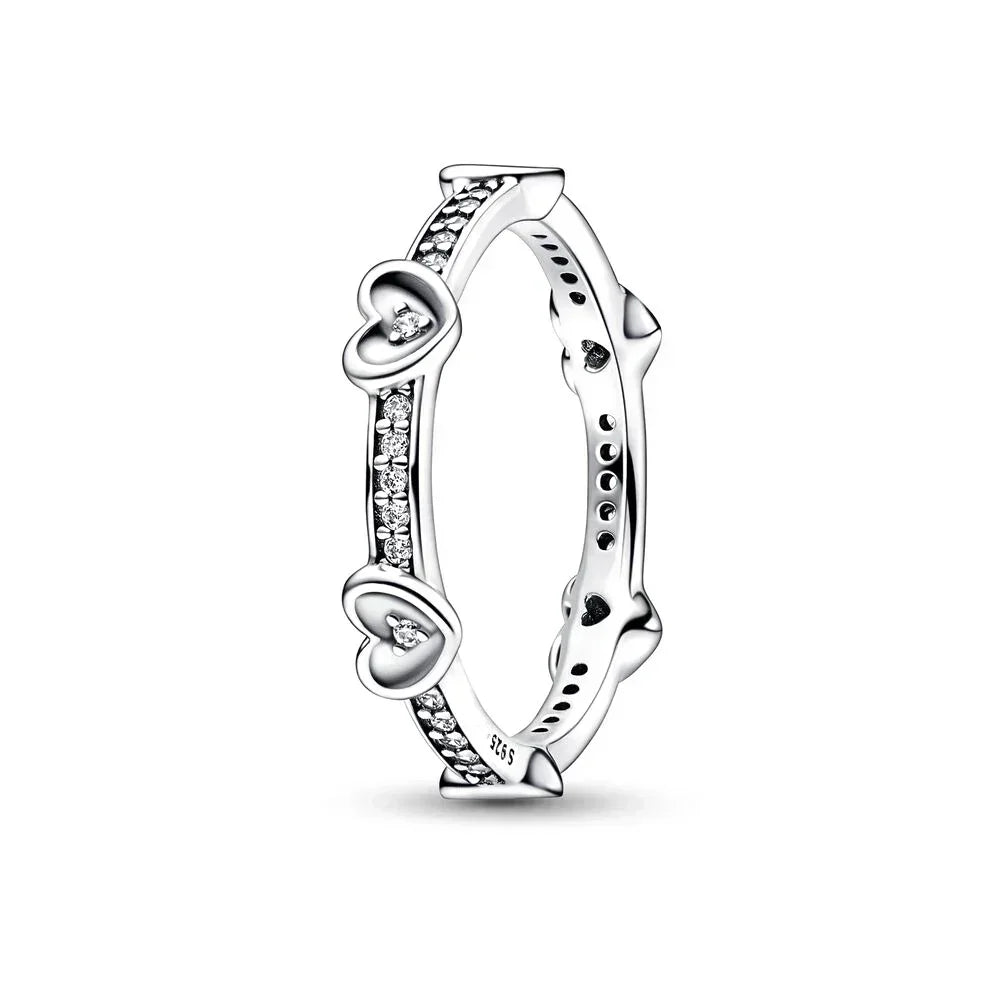 New High Quality 925 Sterling Silver pretty Radiant Heart Pavé Signet Ring Sparkling Wave ME Pavé & Red Dual Ring DIY Gift - Uknowucme
