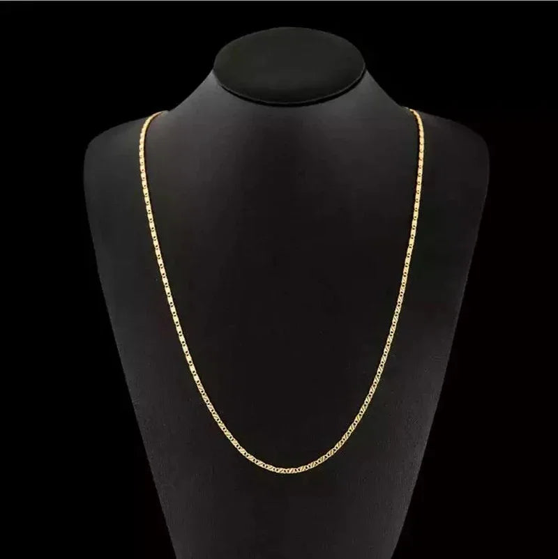 Fashion 18k Gold Necklace 2MM 16/18/20/22/24/26/28/30 Inch Side Chain Necklace For Women Men Jewelry 925 Silver Necklace - Uknowucme
