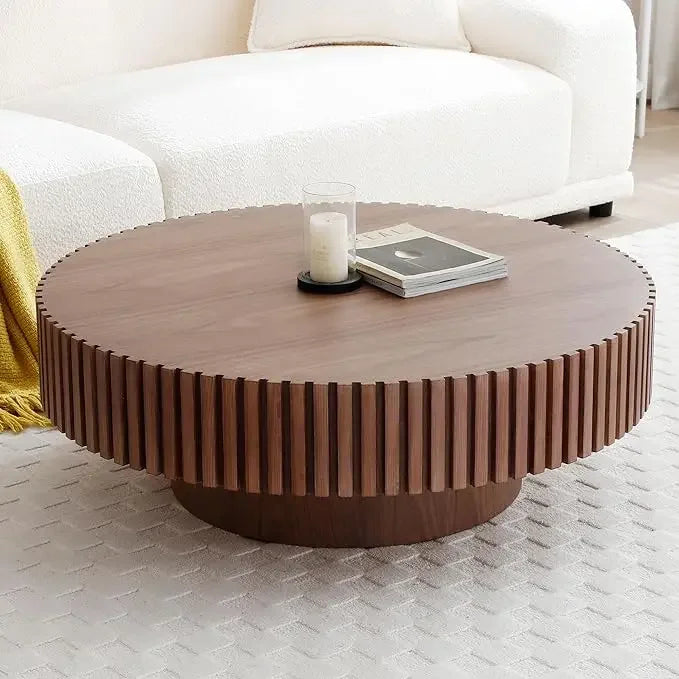 31.49" Round Coffee Table, Modern Luxury Wood Circle Drum Center Table for Living Room, Accent Side Table End Table for Living - Uknowucme