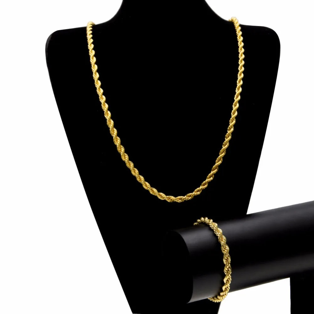 Gold Silver Color 6mm/ 1cm Rope Chain Set For Men And Women Punk Necklace - Uknowucme