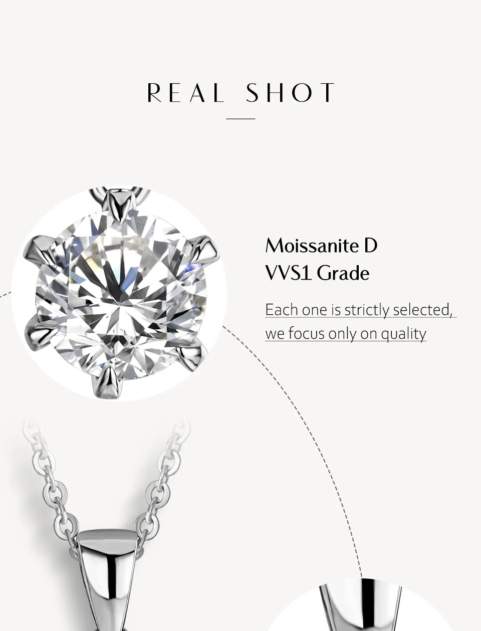 CHARMING 1 Carat Moissanite Necklace Pendant Lab Diamond 925 Silver Rhodium plating for Women Fine Classic Gemstone Necklace - Uknowucme