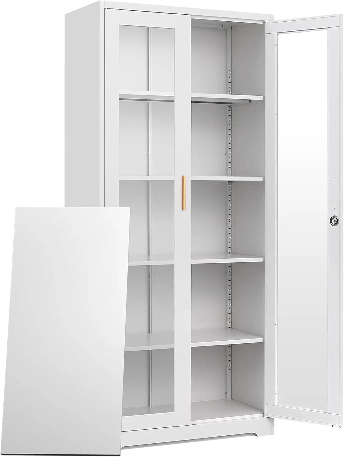 Glass Display Cabinet with Doors - White Metal Curio Cabinet with Lock Collectibles Storage Cabinet - Uknowucme