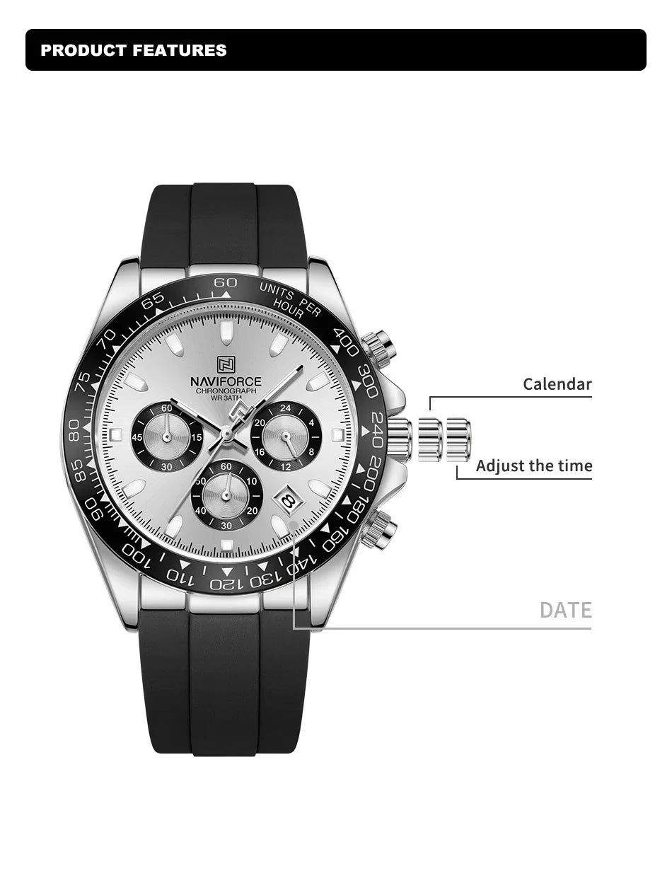 NAVIFORCE NF8054 Original Watches For Men Silicone Band Casual Sport Chronograph Luminous Wristwatch Relogio Masculino Male Gift - Uknowucme