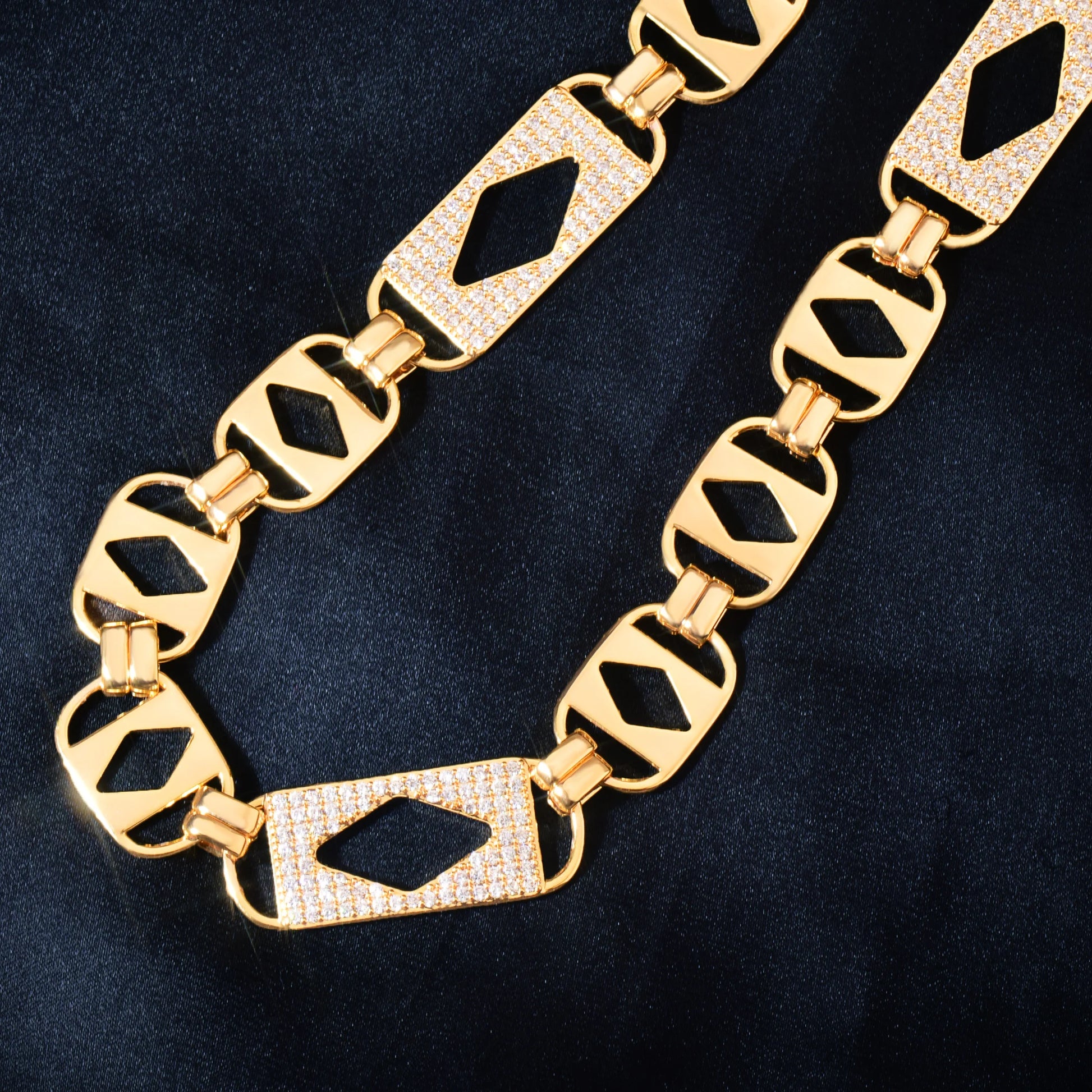 CUC 14mm Hollow Square Clustered Cuban Chain Necklace For Men Women HipHop Link Gold Color Iced Out Zirconia Fashion Jewelry - Uknowucme