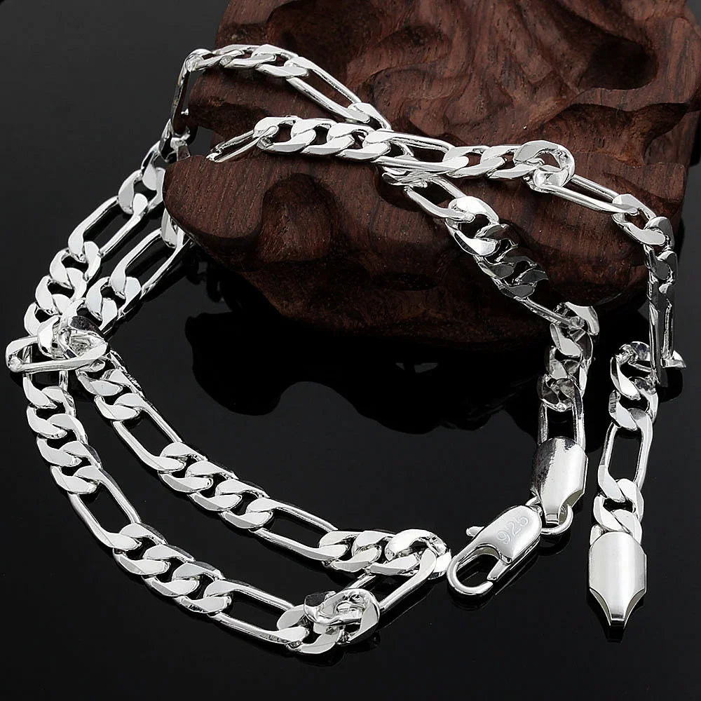 925 Sterling silver 18K gold Necklace 6MM sideways chain Nice noble for Men Women fashion Jewelrys Wedding party - Uknowucme