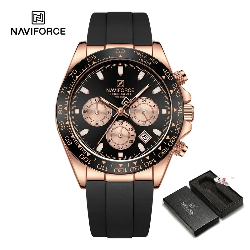 NAVIFORCE NF8054 Original Watches For Men Silicone Band Casual Sport Chronograph Luminous Wristwatch Relogio Masculino Male Gift - Uknowucme