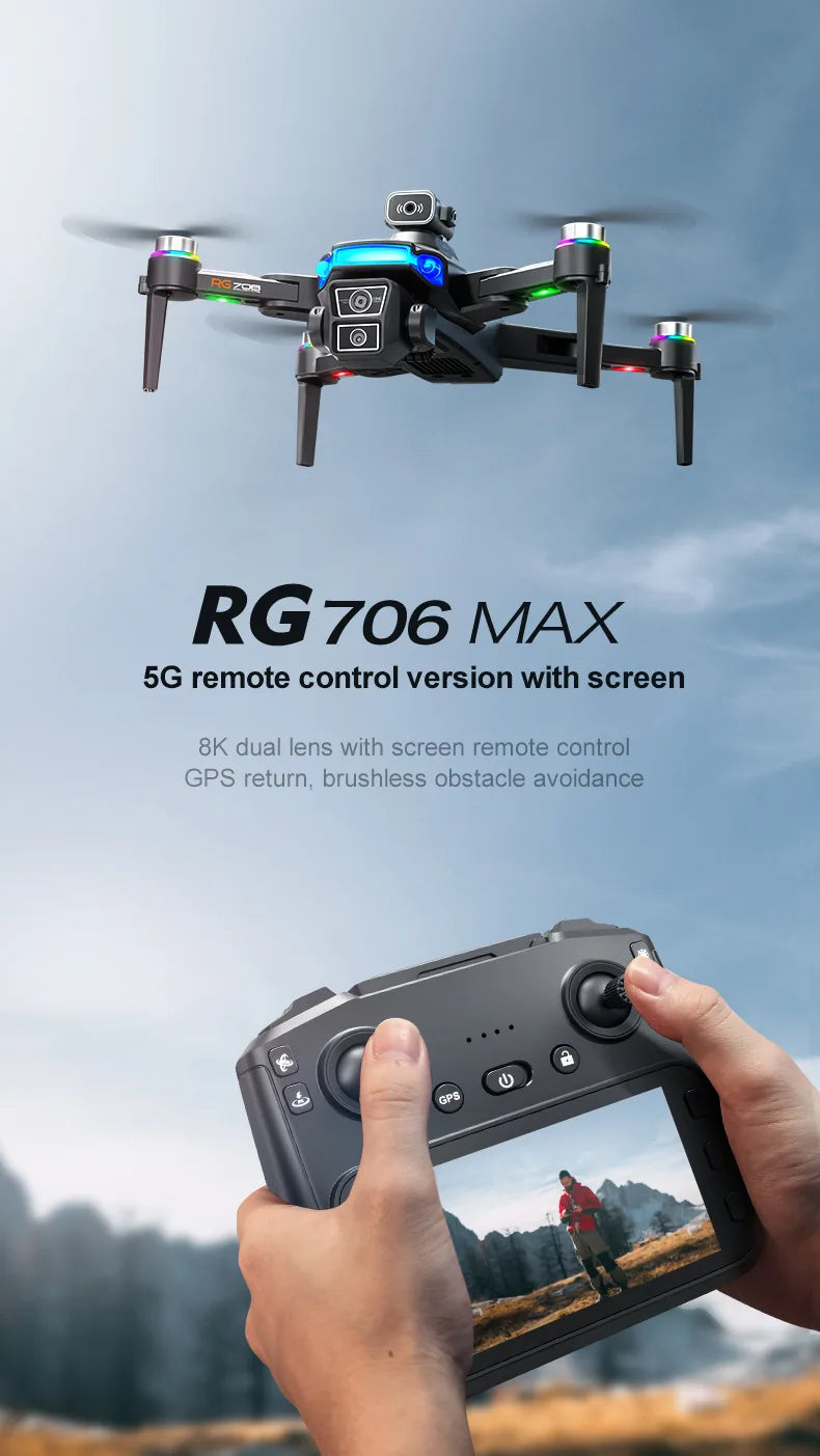 RG706 MAX Drone With 4.5-inch Screen Control,Brushless 360 Obstacle Motor,GPS, Obstacle Avoidance,HD Aerial Photography UAV