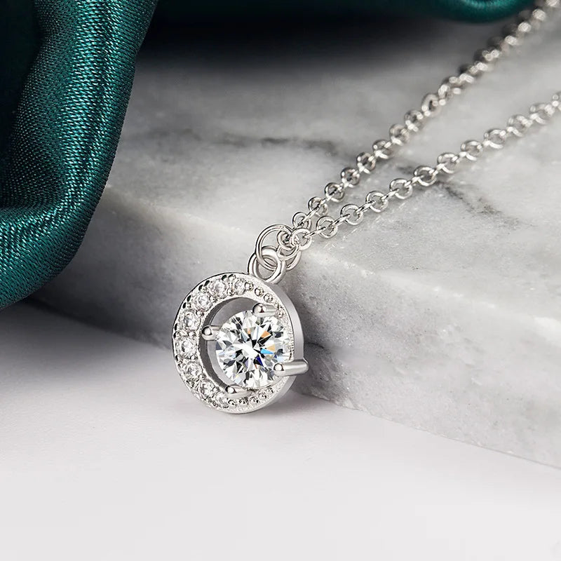 925 Sterling Silver Necklace Pendant 100% Real Moissanite For Women Fashion Clavicle Chain Necklaces Wedding Party Jewelry Gift - Uknowucme