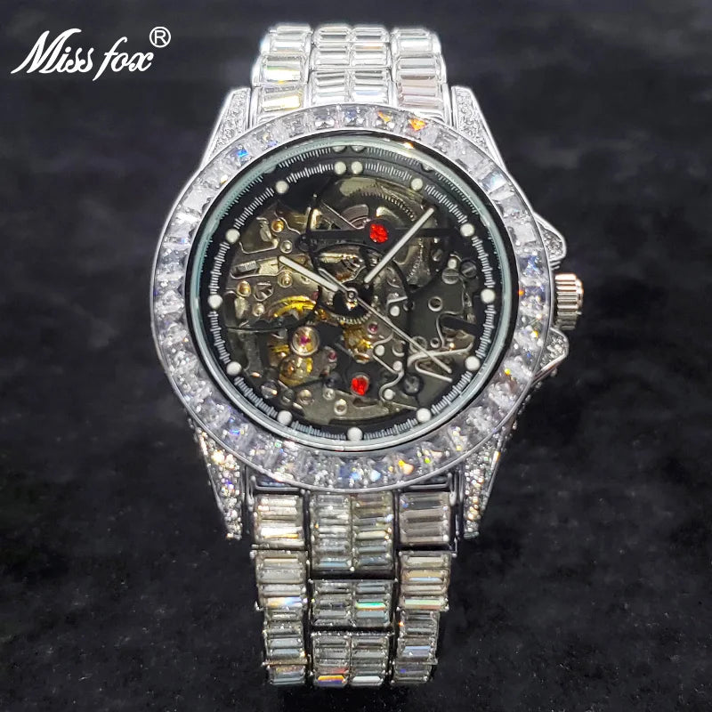 High End Automatic Watch For Men Hip Hop Diamond Hollow Mechanical relogio masculino Luxury Ice Out waterproof Male Watches 2022