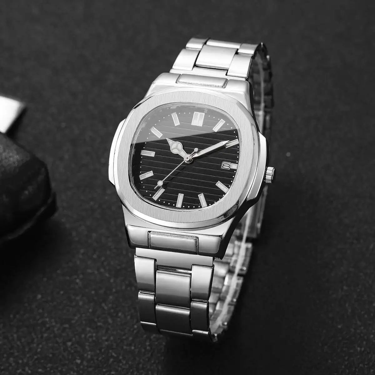 Fashion Square Men Business Watches Luxury Stainless Steel Strap Quartz Watch with Calendar For Mens Clock（Without Box） - Uknowucme