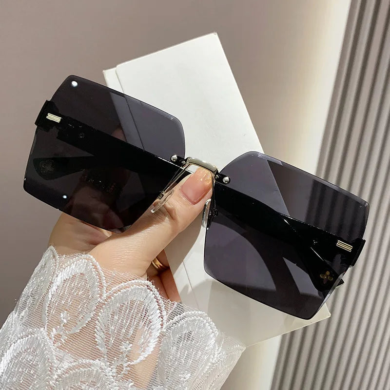 New Frameless Square Sunglasses Summer Women Leisure Street Shooting Sun Glasses Fashion Sunshade Eyewear UV400 Gafas De Sol - Uknowucme