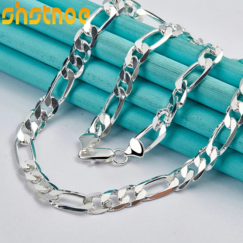 925 Sterling Silver 8mm Geometric 20 Inch Cuban Chain Necklace For Man Women Party Engagement Wedding Gift Fashion Charm Jewelry