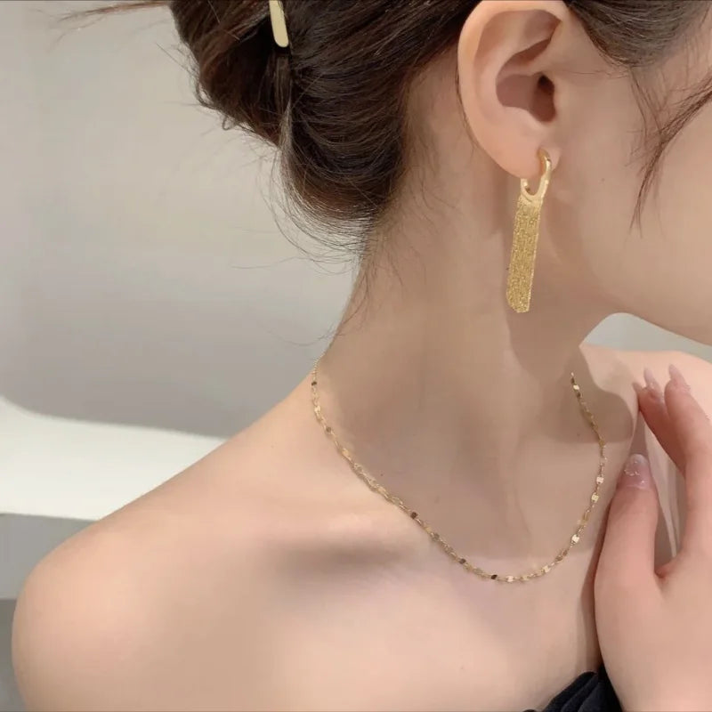 Fashion Statement Gold Silver Color Long Metal Chain Bling Tassel Earrings for Women Wedding Ms Hot Jewelry Pendant Gift - Uknowucme