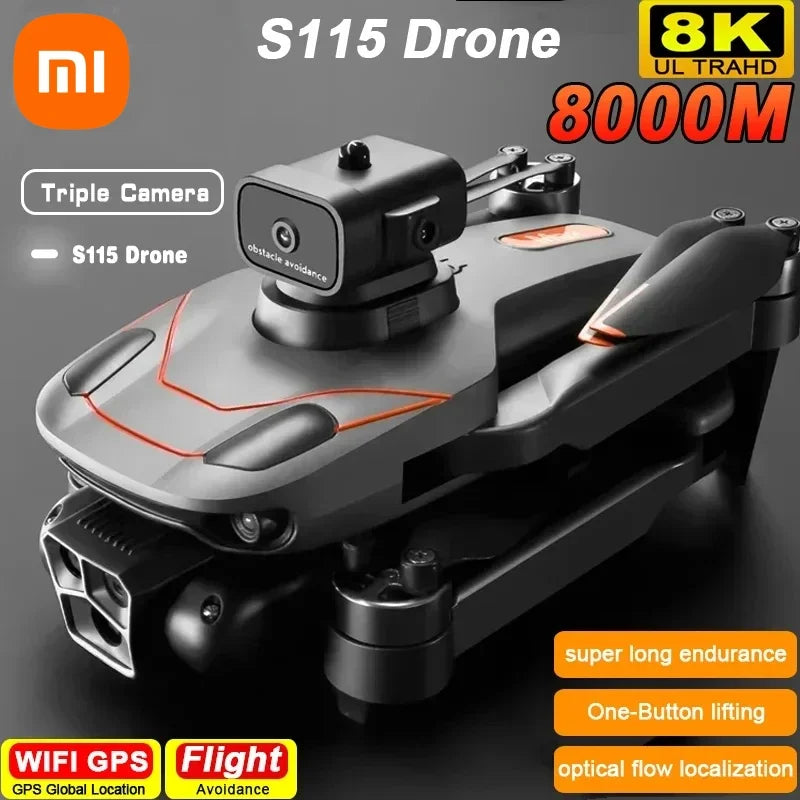 Xiaomi S115 Drone 4K HD Triple 8K LensOptical Flow Hover Photography RC Plane Brushless Motor Foldable Quadcopter Gifts Toys - Uknowucme