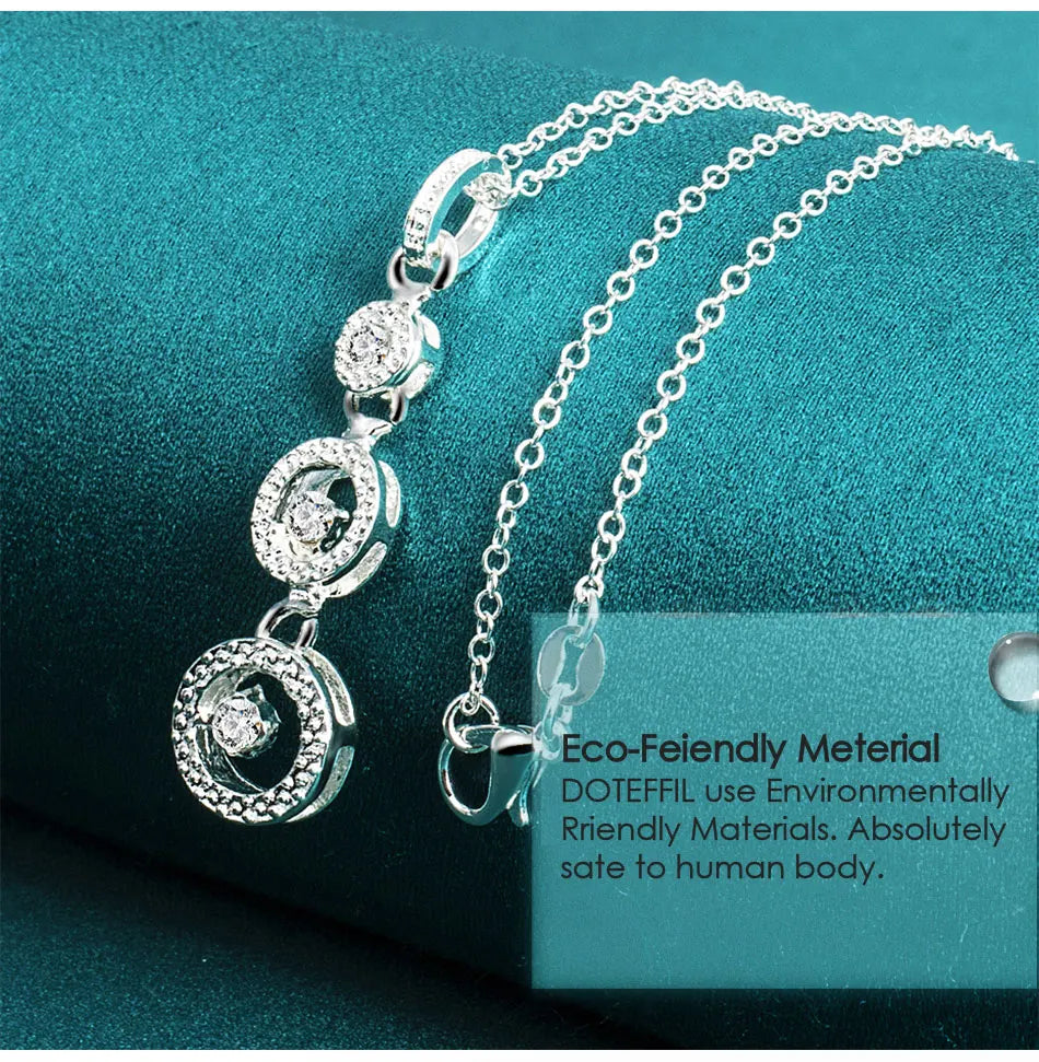 DOTEFFIL 925 Sterling Silver Three Round Circle AAA zircon Pendants Necklace 18 inch Chain For Woman Wedding Engagemen Jewelry - Uknowucme