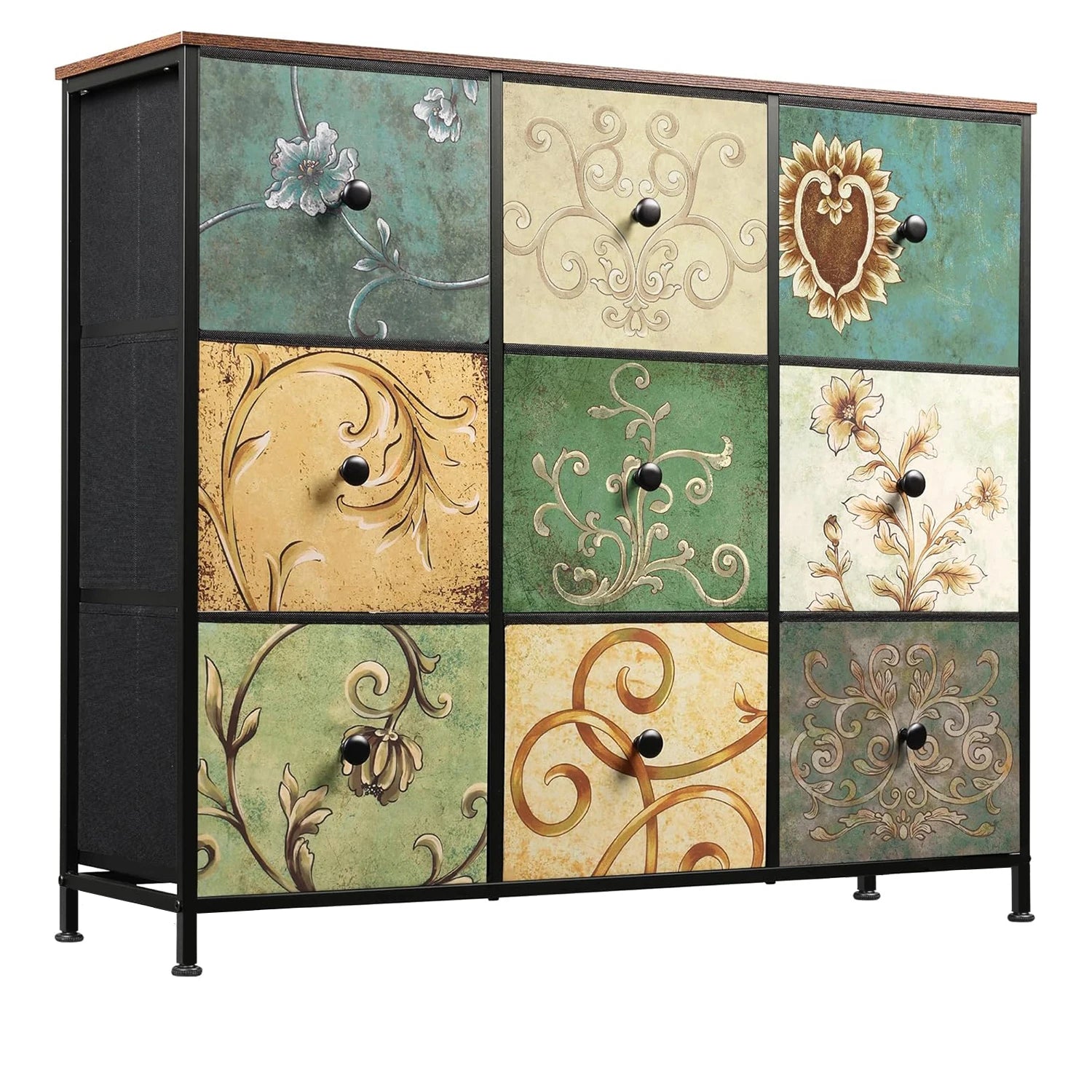 Chest of Drawers with 9 Fabric Drawers, TV Cabinet, Sideboard with Fabric Drawers, Drawer Cabinet for Kitchen Office Hallway - Uknowucme
