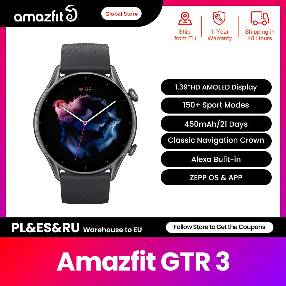 New Amazfit GTR 3 GTR3 GTR-3 Smartwatch Alexa Built-in Health Monitoring 1.39" AMOLED Display Smart Watch for Android IOS Phone - Uknowucme