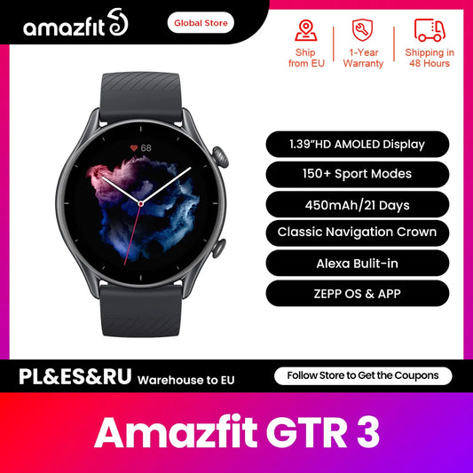 New Amazfit GTR 3 GTR3 GTR-3 Smartwatch Alexa Built-in Health Monitoring 1.39" AMOLED Display Smart Watch for Android IOS Phone