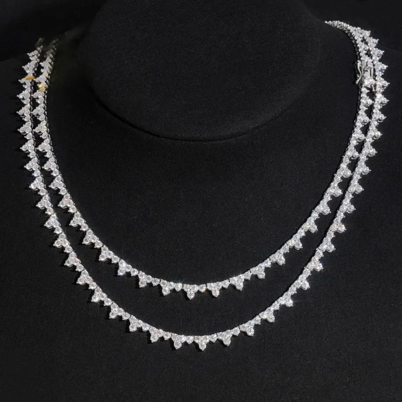 925 Silver 2.5MM Real Moissanite Tennis Necklace 3 Prong Hiphop Jewelry Bling Diamond Link Chain Necklaces Women Men Pass Tester - Uknowucme