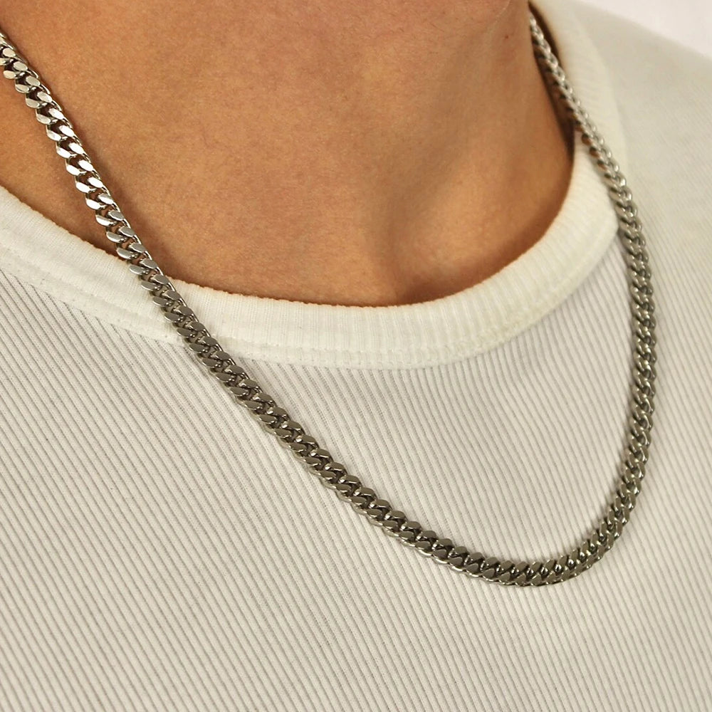 eManco Silver color  2MM/3MM/4MM/6MM/8MM  Men's Cuban Link Chain Necklace Stainless Steel Women Trendy Punk Jewelry