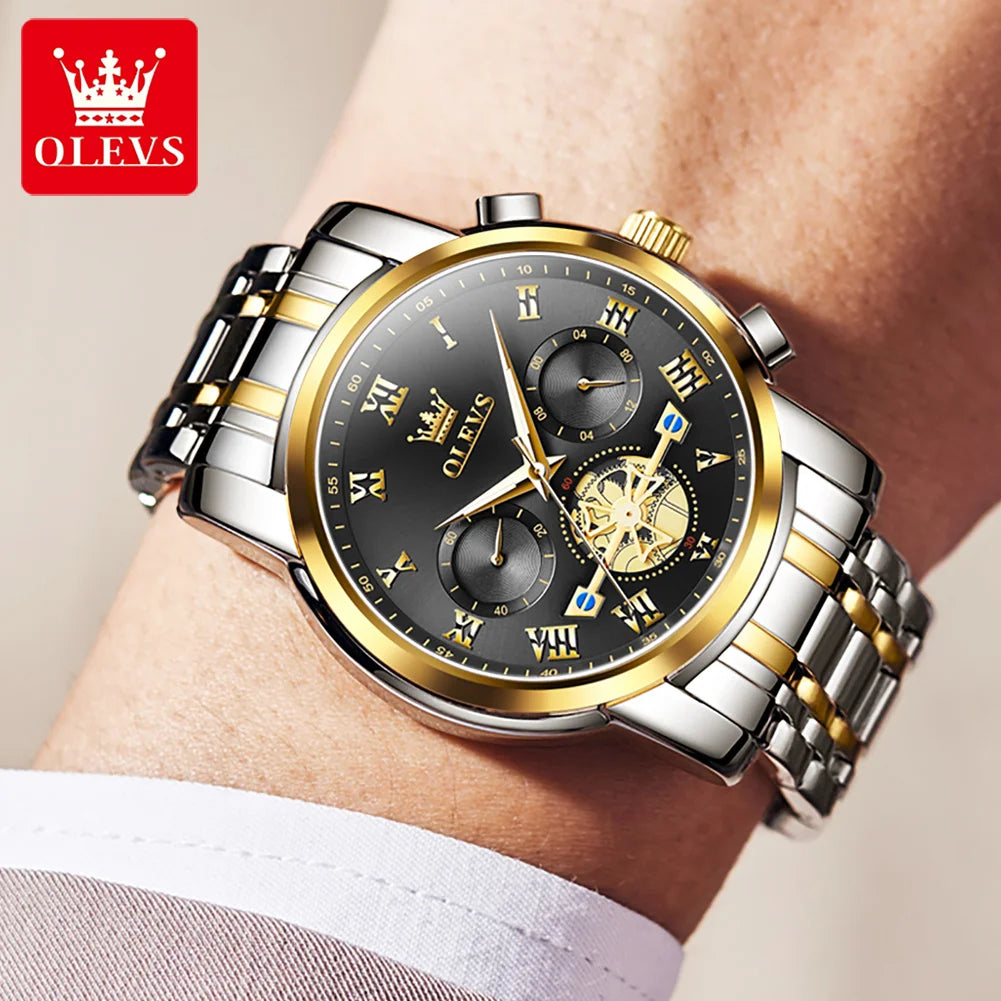 OLEVS 2859  Men's Quartz Watch With Steel Band Timing Function - Uknowucme