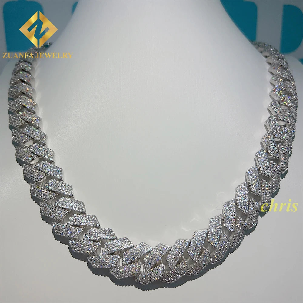 Miami Chain Ready to Ship 18mm 925 Sterling Silver Vvs Moissanite Iced Out Cuban Link Chain