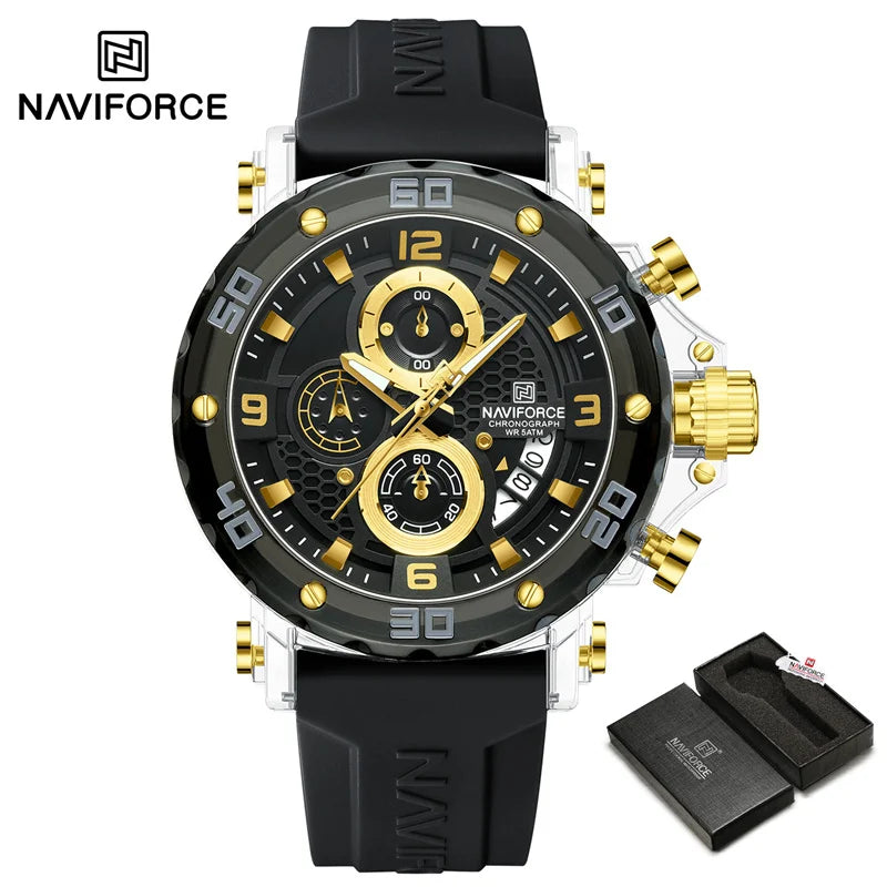 NAVIFORCE Men's Quartz Watch Fashion Trend 5ATM Waterproof Male Watches Chronograph Luminous Hands Silicone Strap Lightweight - Uknowucme