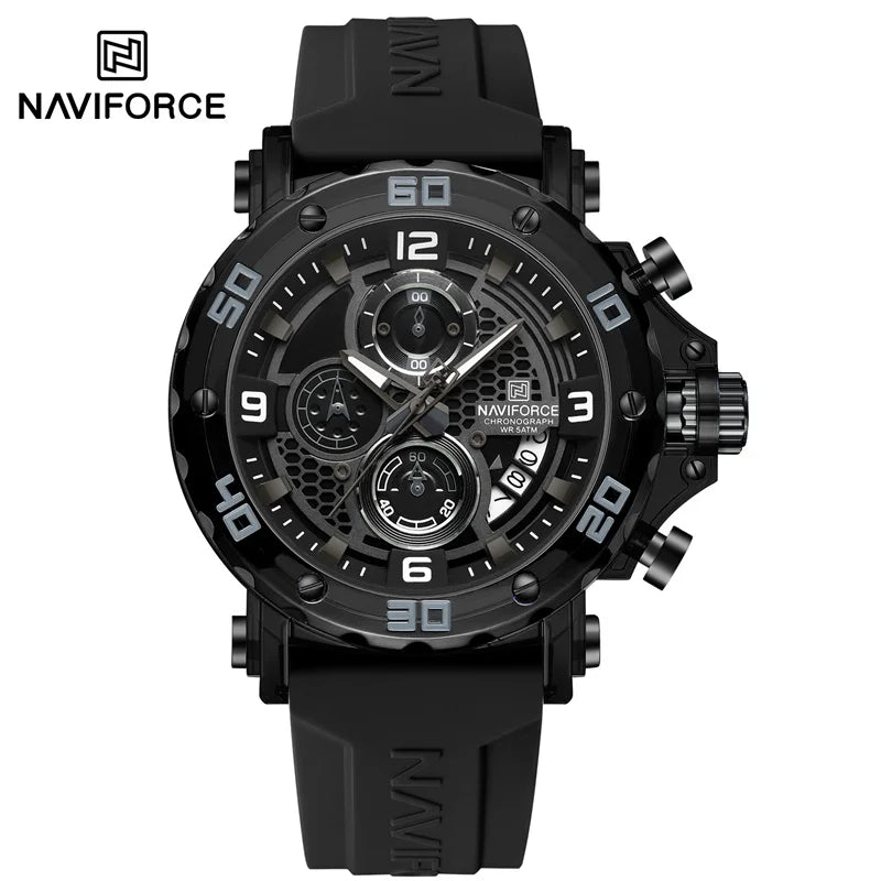 NAVIFORCE Men's Quartz Watch Fashion Trend 5ATM Waterproof Male Watches Chronograph Luminous Hands Silicone Strap Lightweight - Uknowucme