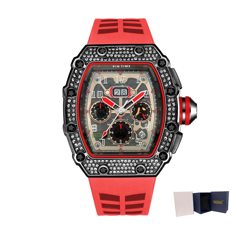 New Arrival Men Business Quartz Watch PINTIME Top Brand Bling Iced Out Diamond Hip Hop Chronograph Popular Item Six Colors