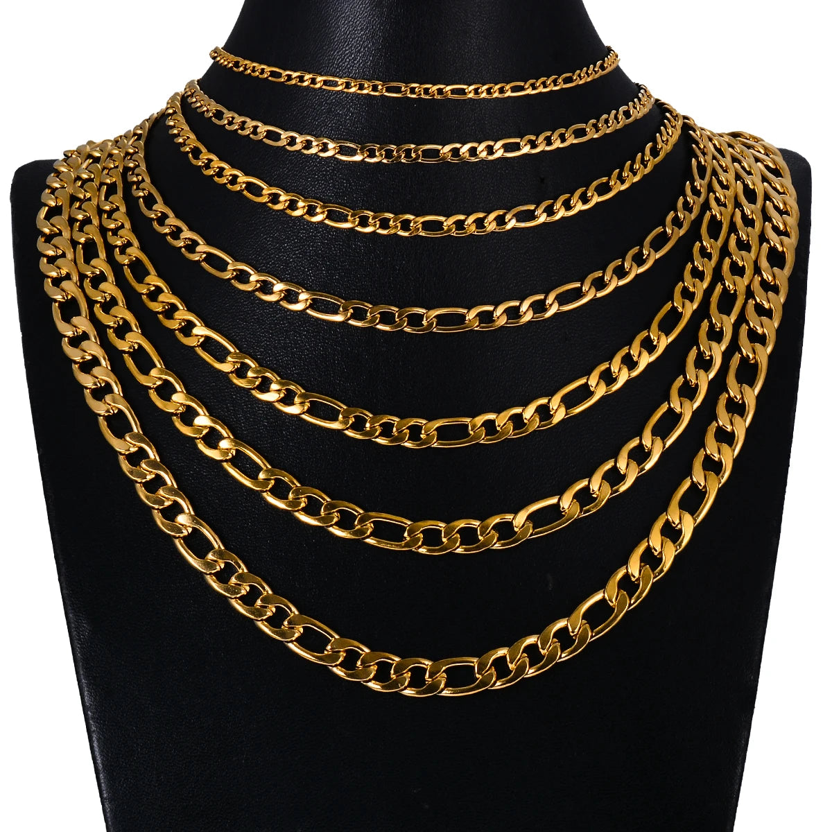 1 piece 8-40 Inches Gold Color Figaro Chain Necklace 3-7.5MM Stainless Steel Figaro Link Chain for Men Women - Uknowucme